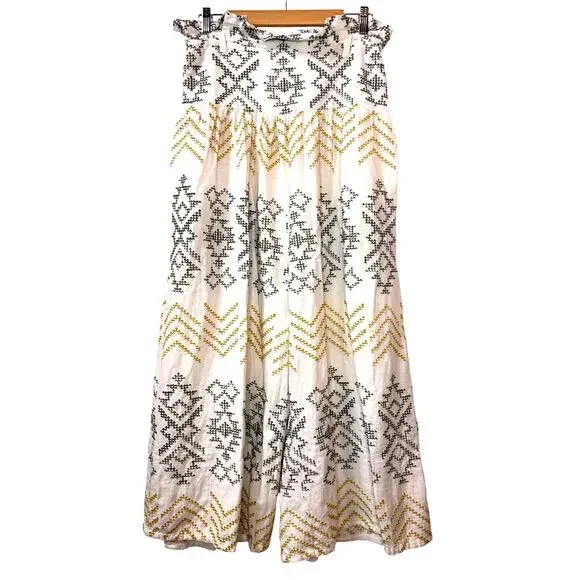 FREE PEOPLE Toluca Embroidered Pants Women's 12 Cotton Linen Boho Summer Beach - Picture 2 of 10